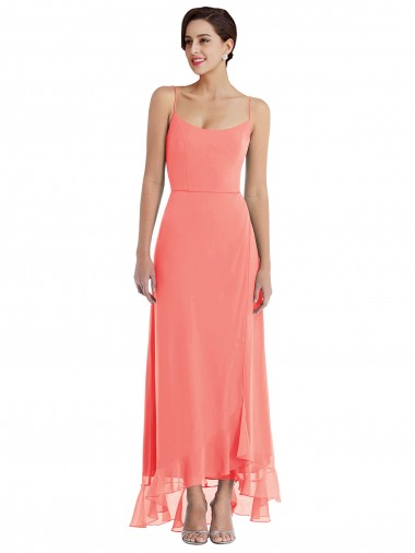Cheap Scoop Neck Ruffle Trimmed High Low Maxi Bridesmaid Dress