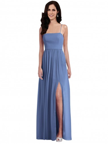 Cheap Slim Spaghetti Straps Chiffon Bridesmaid Dress with Front Slit
