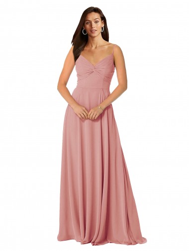 Cheap Twist-Knot V-Neck Long Chiffon Bridesmaid Dress