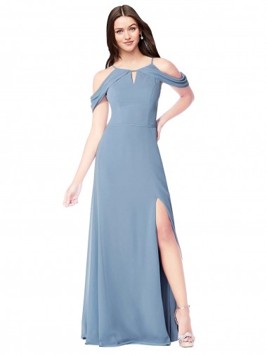 Cheap High Neck Chiffon Bridesmaid Dress with Draped Sleeves