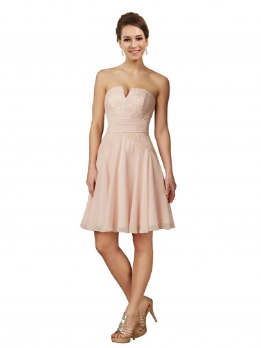 Cheap Lace and Chiffon Bridesmaid Dress with Unique Neckline