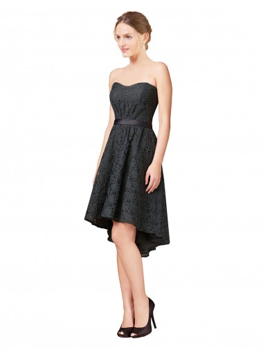Cheap Lace Bridesmaid Dress with Hi-Low Hemline