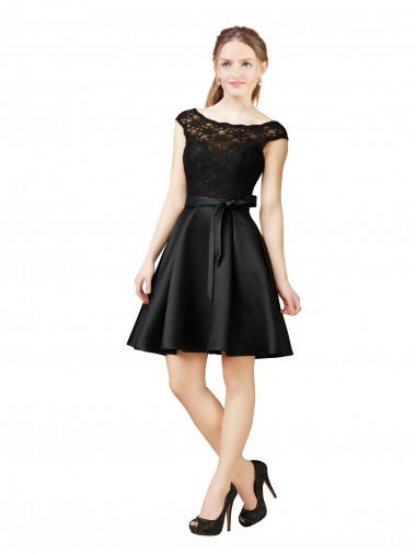 Cheap Lace and Satin Bridesmaid Dress with V-Back