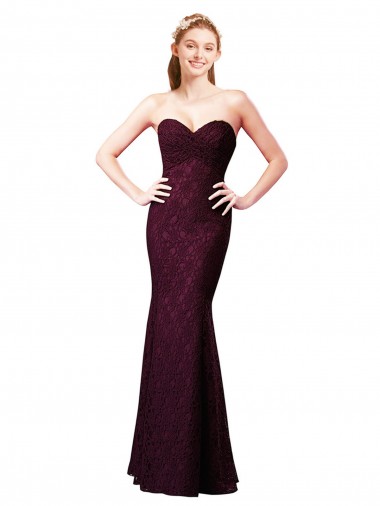 Cheap Fitted Long Lace Bridesmaid Dress with Sweetheart Neckline
