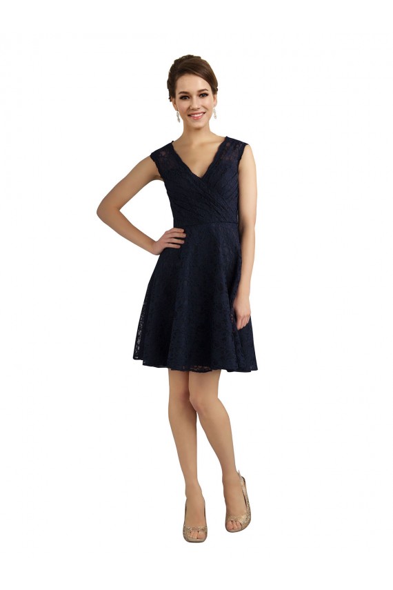 Short V-Neck Lace Bridesmaid Dress with Illusion Back