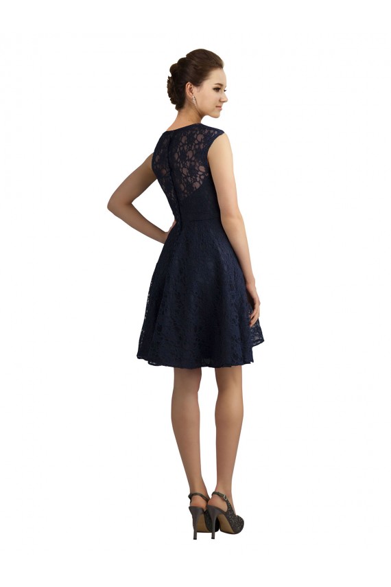Short V-Neck Lace Bridesmaid Dress with Illusion Back