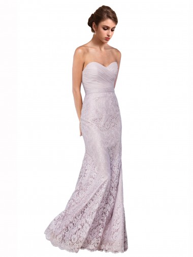 Cheap Floor Length Fitted Sweetheart Lace Bridesmaid Dress