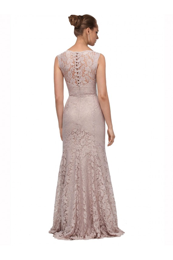 Long Sleeveless All Lace Bridesmaid Dress with Scoop Neckline