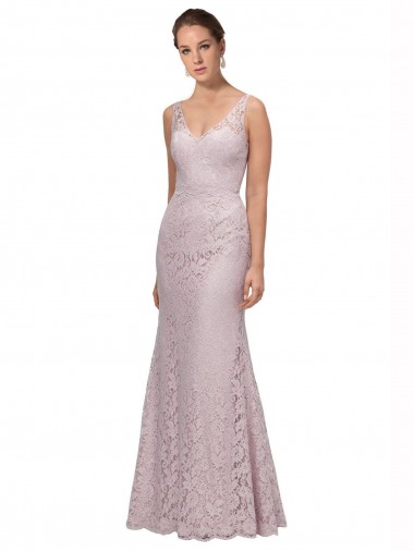 Cheap Lace V-Neckline Long Full Length Bridesmaid Dress