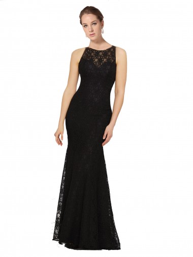Cheap Fitted Lace Bridesmaids Dress with Jewel Neckline and Open Back