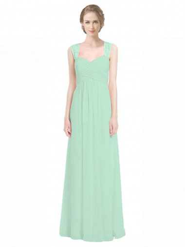 Cheap Sweetheart Chiffon Bridesmaid Dress with Lace Straps and Keyhole Back