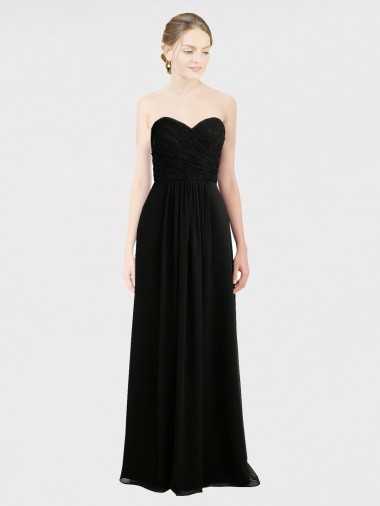 Cheap Long Strapless Lace Bodice Bridesmaid Dress with Sweetheart Neckline and Criss-Cross Pleats