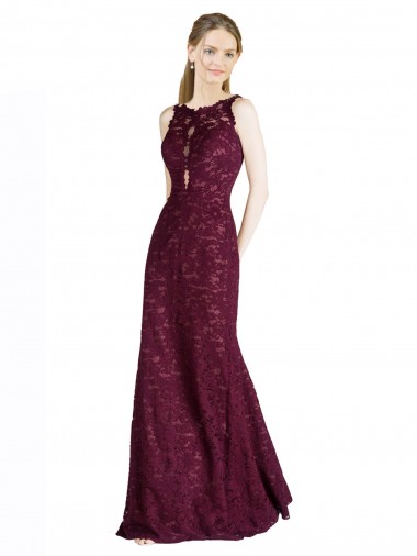 Cheap Long Lace Bridesmaid Dress with Peekaboo Bodice and Keyhole Back