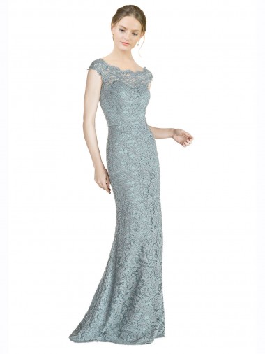 Cheap Off the Shoulder Mermaid Lace Bridesmaid Dress with Cap Sleeves