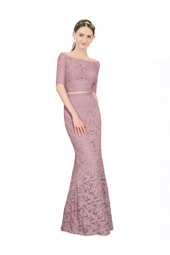 Short Sleeves Crop Top Mermaid Lace Bridesmaid Dress