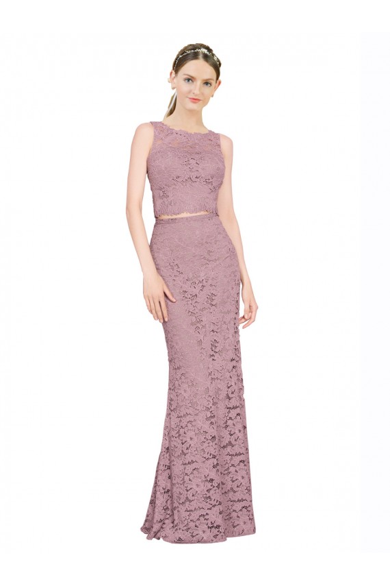 Sleeveless Crop Top High Neck Mermaid Lace Bridesmaid Dress