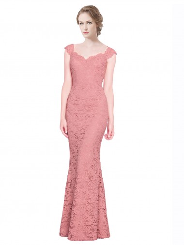 Cheap Sweetheart Mermaid Long Lace Bridesmaid Dress with Wide Straps