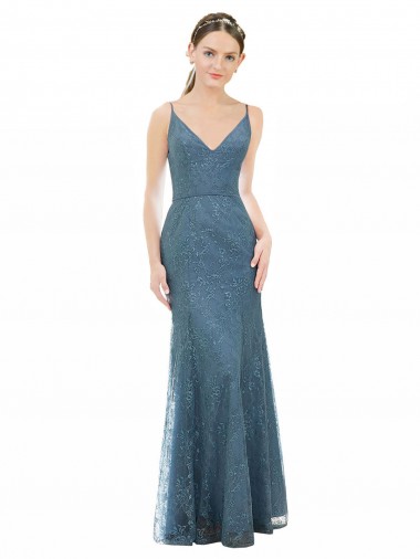 Cheap Deep V-Neck All Over Chantilly Lace Bridesmaid Dress with Criss Cross Open Back