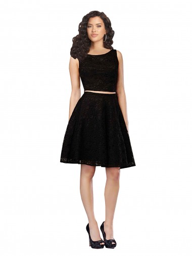 Cheap Two Piece Short Lace Bridesmaid Dress with Jewel Neckline