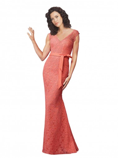 Cheap Mermaid Long V-Neck Lace Bridesmaid Dress with Open Back