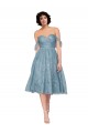 Off the Shoulder Sweetheart Chantilly Lace Midi Length Bridesmaid Dress