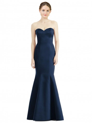 Cheap Long Mermaid Full Length Strapless Satin Bridesmaid Dress