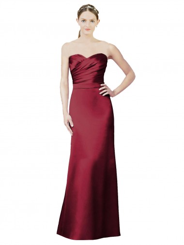 Cheap Strapless Satin Bridesmaid Dress with Asymmetrical Draped Bodice