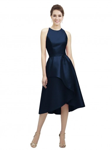 Cheap Halter Neck Short Tea Length Sleeveless Satin Bridesmaid Dress