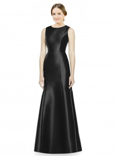 Cheap Full Length Mermaid Long Satin Bridesmaid Dress with Keyhole Back