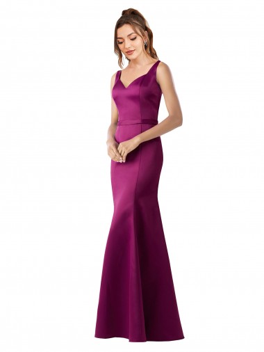 Cheap Fitted Sexy Open Back Satin Bridesmaids Dress with Floral Details
