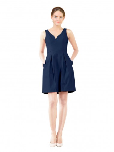 Cheap V-Neck A-Line Satin Bridesmaid Dress with Pockets