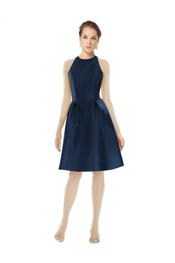 Short Halter Cocktail Length Luxe Satin Bridesmaid Dress
