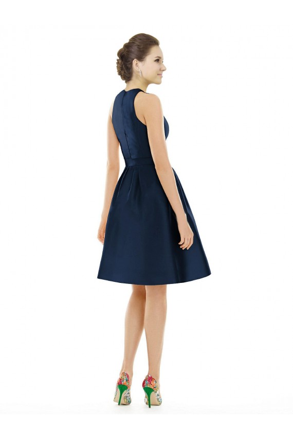 Short Halter Cocktail Length Luxe Satin Bridesmaid Dress