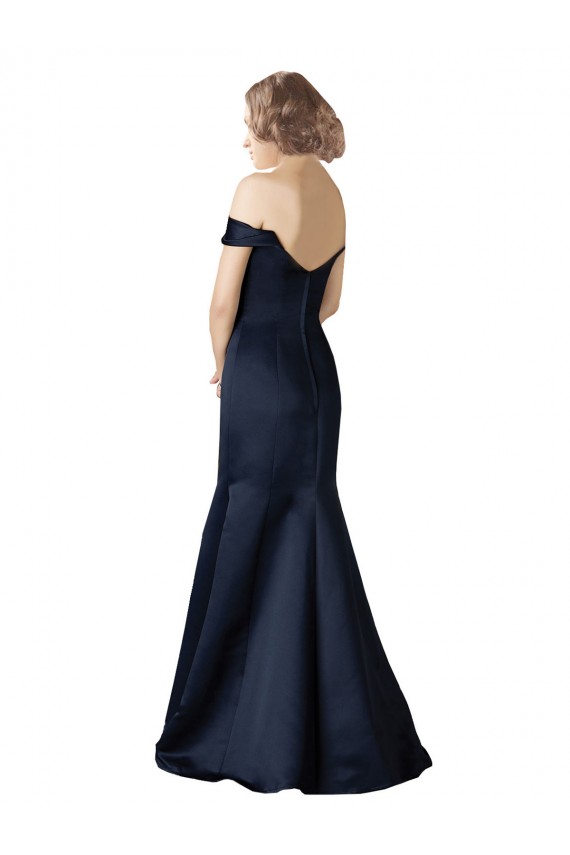 Fit and Flare Satin Bridesmaid Dress with Off the Shoulder Neckline
