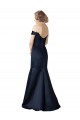 Fit and Flare Satin Bridesmaid Dress with Off the Shoulder Neckline