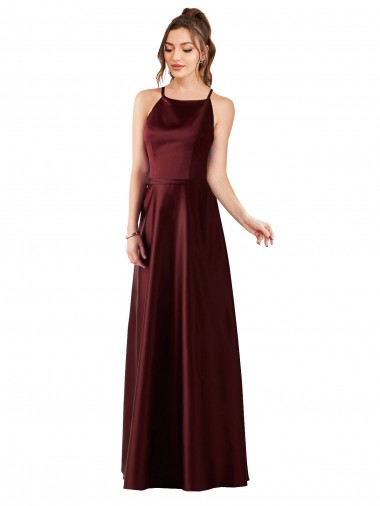 Cheap Sleek Satin Bridesmaids Dress with Pockets