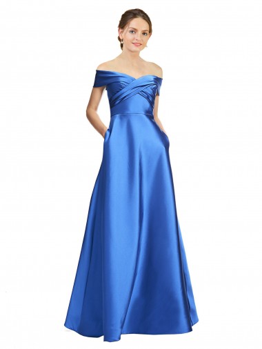 Cheap Sleeveless Off the Shoulder Ball Gown Satin Bridesmaid Dress