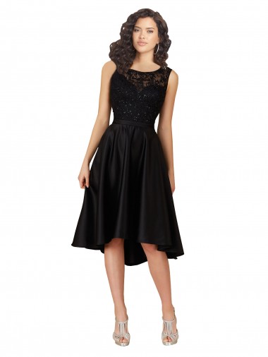 Cheap Short High Low Satin Bridesmaid Dress with a Beaded and Embroidered Bodice