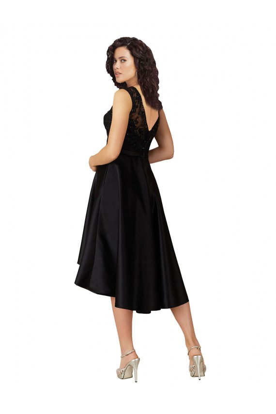 Short High Low Satin Bridesmaid Dress with a Beaded and Embroidered Bodice