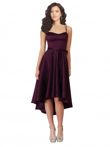 Cheap Elegant High Low Satin Bridesmaid Dress with Criss Cross Back