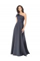 Rouched One Shoulder Floor Length Satin Bridesmaid Dress with Bow