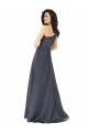 Rouched One Shoulder Floor Length Satin Bridesmaid Dress with Bow