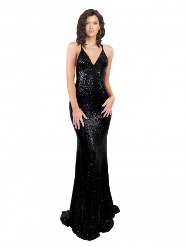 Cheap Sleek Fishtail Shaped Open Back Sequin Bridesmaid Dress