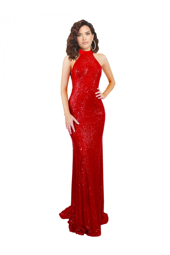 Halter High Neck Mermaid Open Back Sequin Bridesmaid Dress