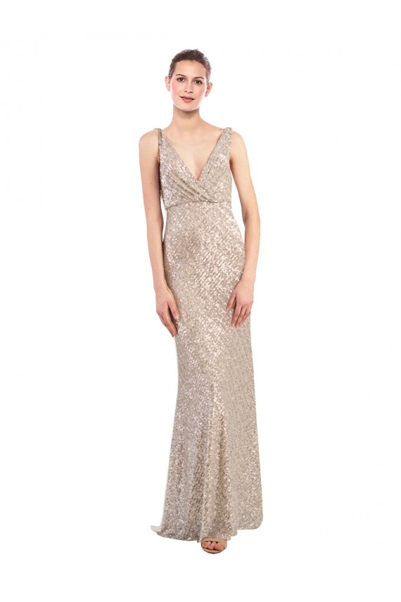 Faux Surplice V-Neck Slim Sparkling Sequin Bridesmaid Dress