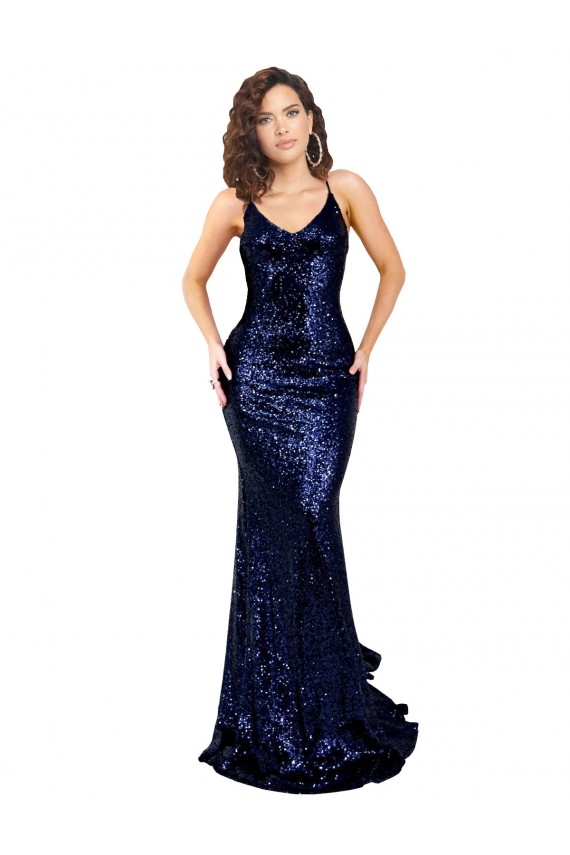 Mermaid V-Neck Low Back Long Sequin Bridesmaid Dress