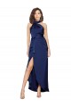 Full Length High Neck Wrap Silky Satin Bridesmaid Dress with Waist Tie
