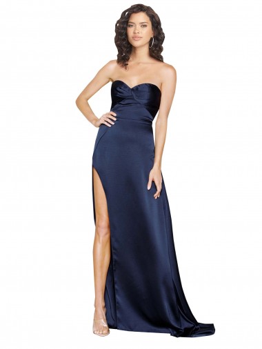 Cheap Knotted Sweetheart Silky Satin Bridesmaid Dress with High Side Split