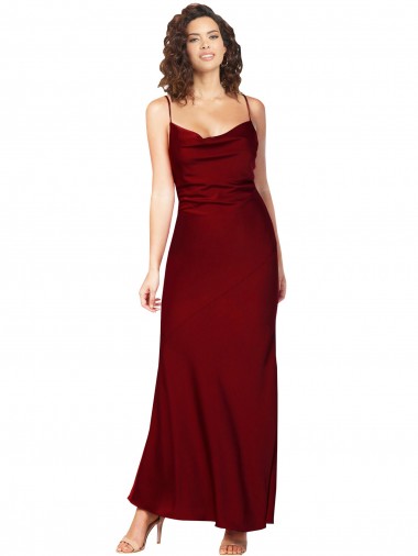 Cheap Cowl Neck Low Back Silky Satin Bridesmaid Dress with Thin Back Straps