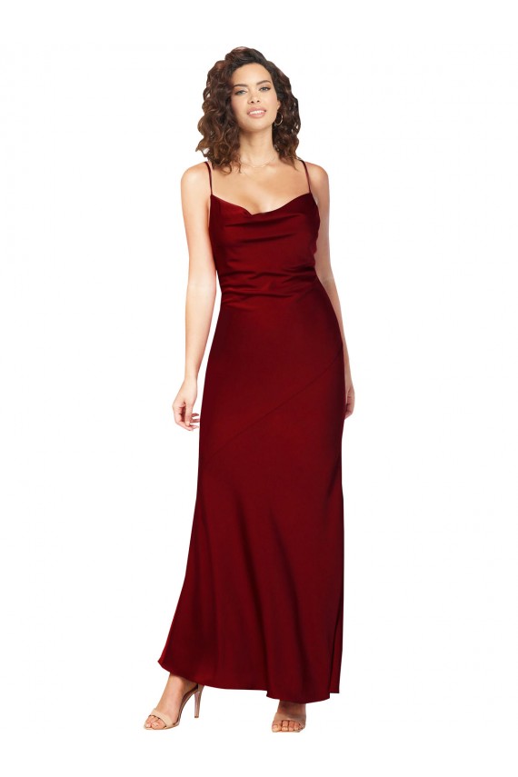 Cowl Neck Low Back Silky Satin Bridesmaid Dress with Thin Back Straps